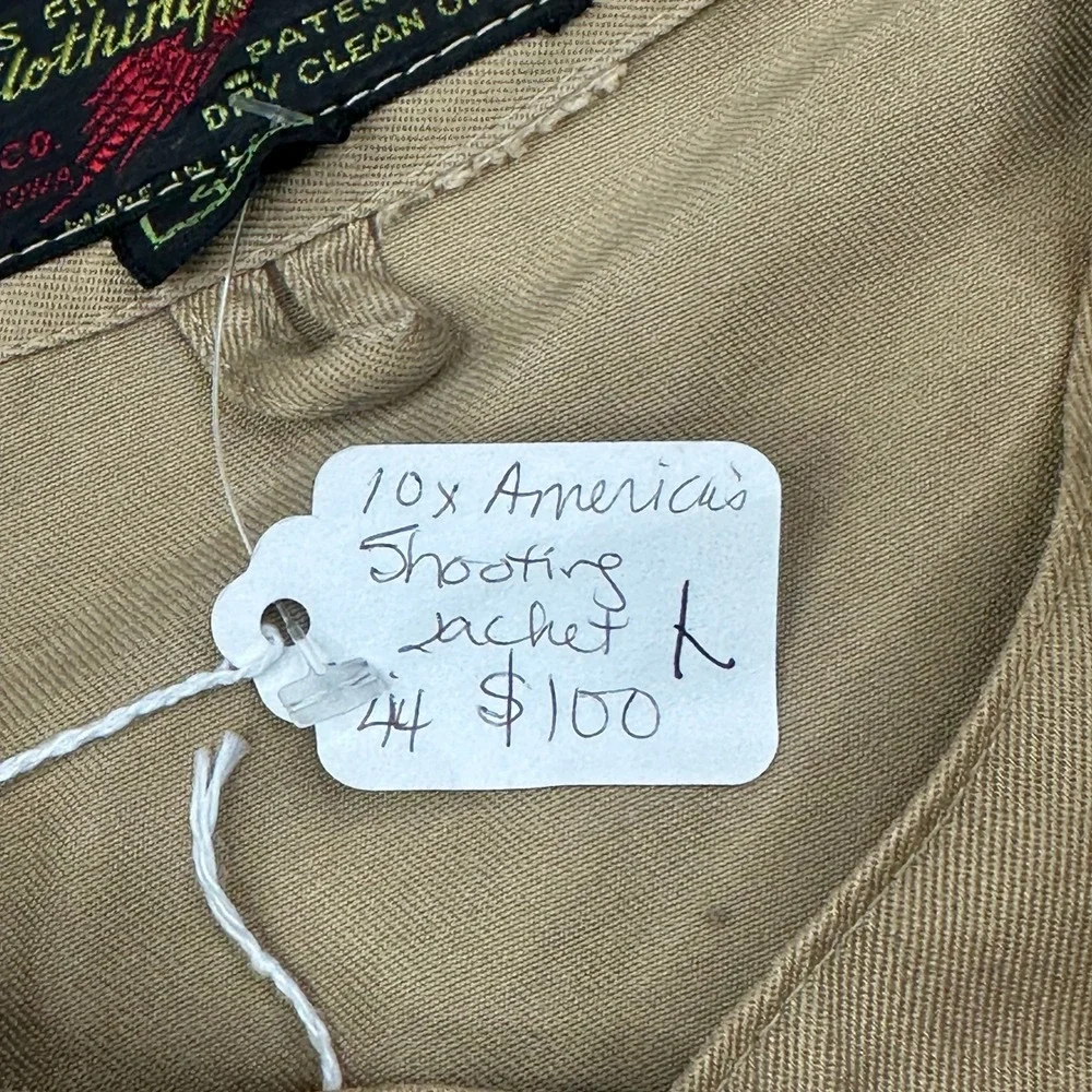 Vintage 10-X Shooting Jacket Tan Cotton Twill Leather Recoil Pad Mens 44 L